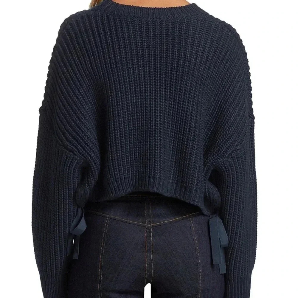 CINQ À SEPT NWT Eddie Cropped Slouchy Side Tie Knit Sweater Crop S - Picture 7 of 11
